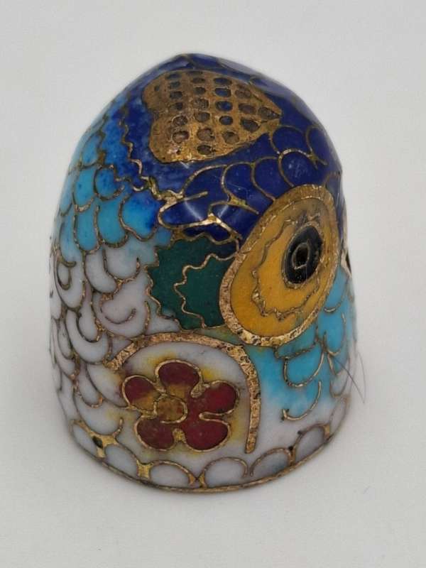 Vintage Cloisonné Thimble with Owl Design