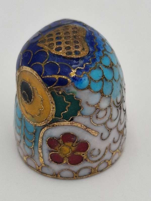 Vintage Cloisonné Thimble with Owl Design