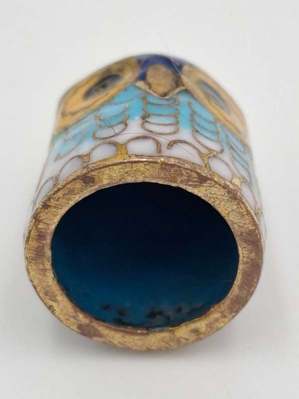 Vintage Cloisonné Thimble with Owl Design
