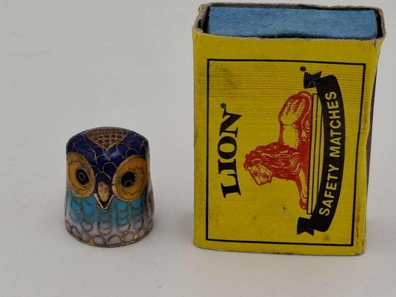 Vintage Cloisonné Thimble with Owl Design