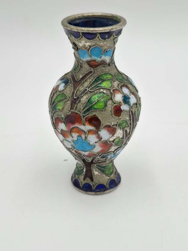 Vintage Cloisonné Bud Shaped Miniature Vase - vibrant colors