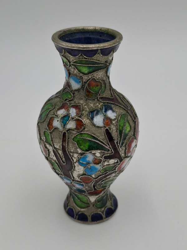 Vintage Cloisonné Bud Shaped Miniature Vase - vibrant colors