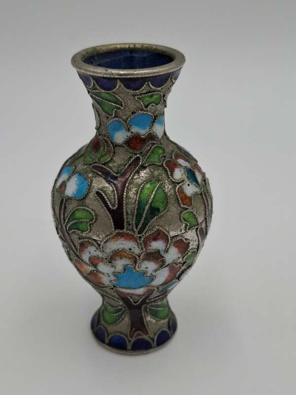 Vintage Cloisonné Bud Shaped Miniature Vase - vibrant colors