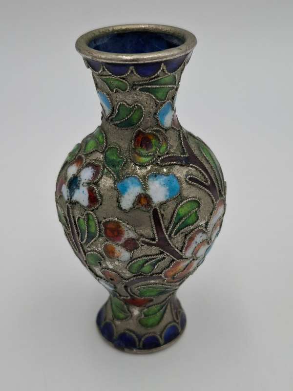 Vintage Cloisonné Bud Shaped Miniature Vase - vibrant colors