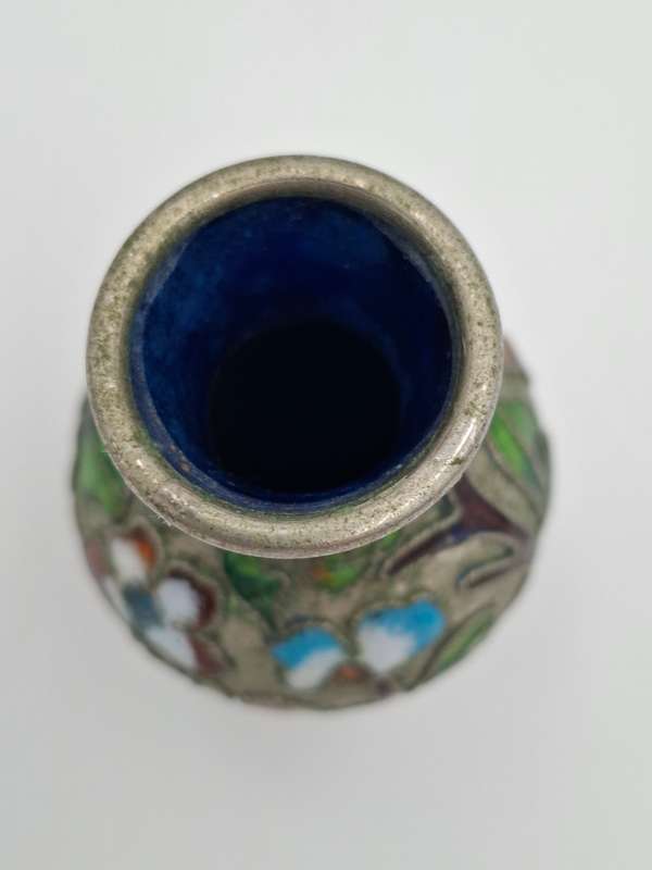 Vintage Cloisonné Bud Shaped Miniature Vase - vibrant colors