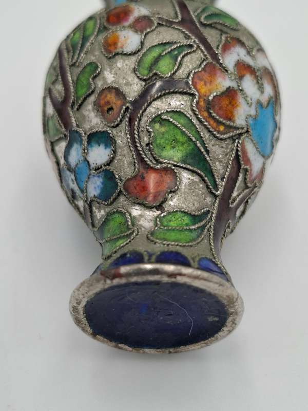 Vintage Cloisonné Bud Shaped Miniature Vase - vibrant colors