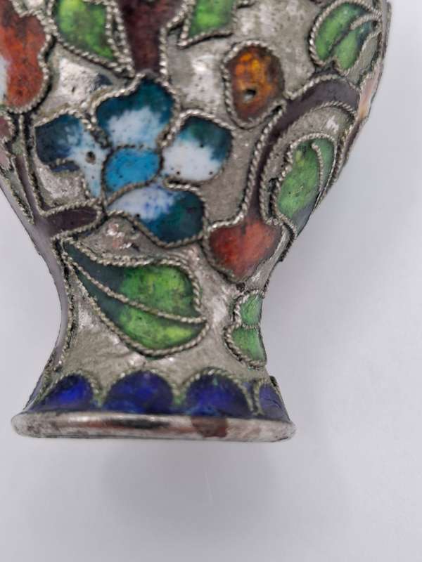 Vintage Cloisonné Bud Shaped Miniature Vase - vibrant colors