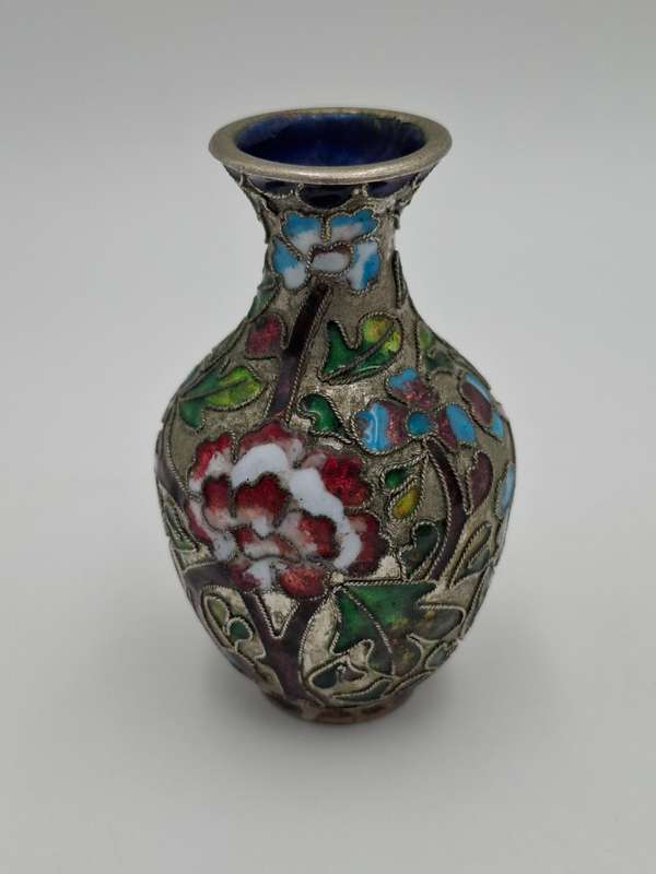 Vintage Cloisonné Bulb shaped Miniature Vase - beautiful colours