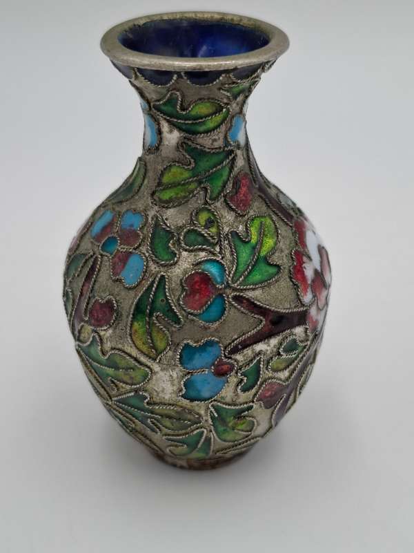 Vintage Cloisonné Bulb shaped Miniature Vase - beautiful colours