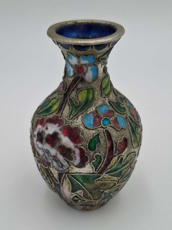 Vintage Cloisonné Bulb shaped Miniature Vase - beautiful colours