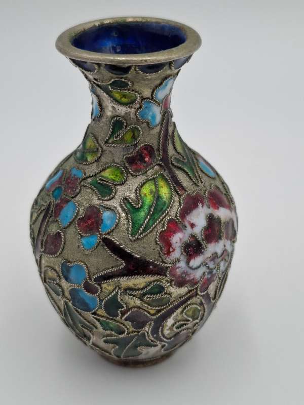 Vintage Cloisonné Bulb shaped Miniature Vase - beautiful colours
