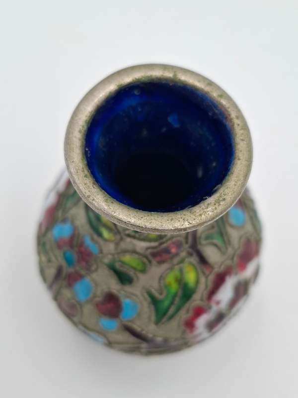 Vintage Cloisonné Bulb shaped Miniature Vase - beautiful colours