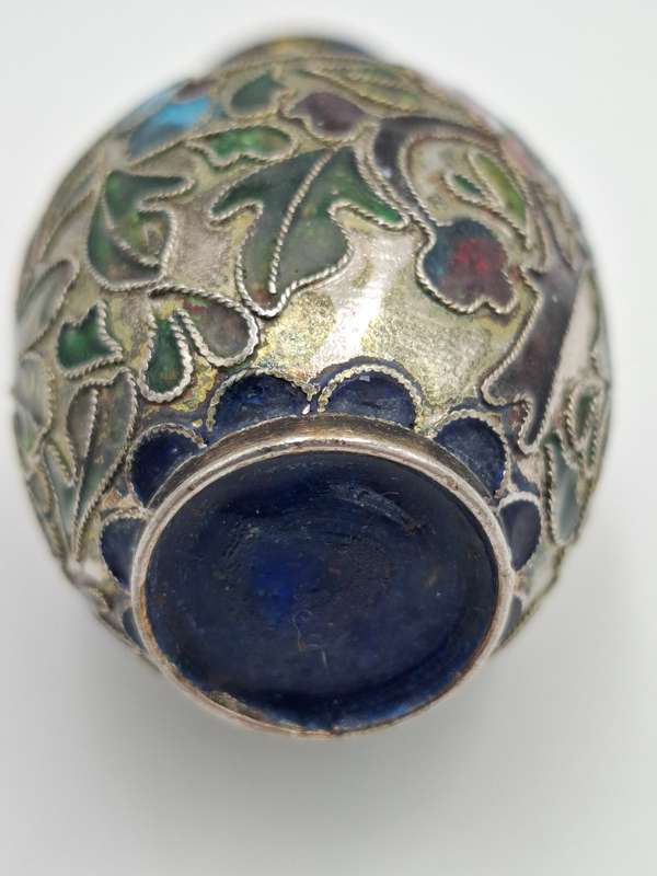Vintage Cloisonné Bulb shaped Miniature Vase - beautiful colours