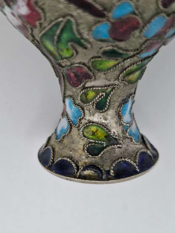 Vintage Cloisonné Bulb shaped Miniature Vase - beautiful colours