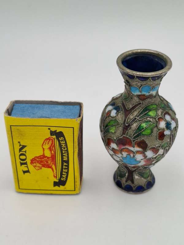 Vintage Cloisonné Bud Shaped Miniature Vase - vibrant colors