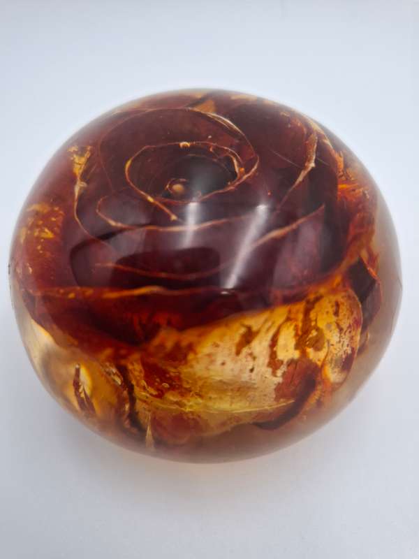 Resin Paperweight with Floating Gilded Red Rose
