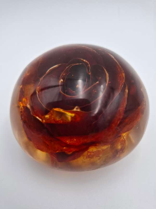 Resin Paperweight with Floating Gilded Red Rose