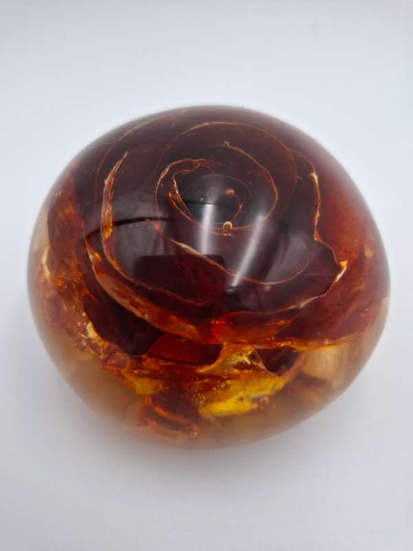 Resin Paperweight with Floating Gilded Red Rose