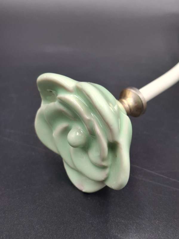 Vintage Sea Green Ceramic Rose and White Steel Coat/Hat Hook - Shabby Chic style