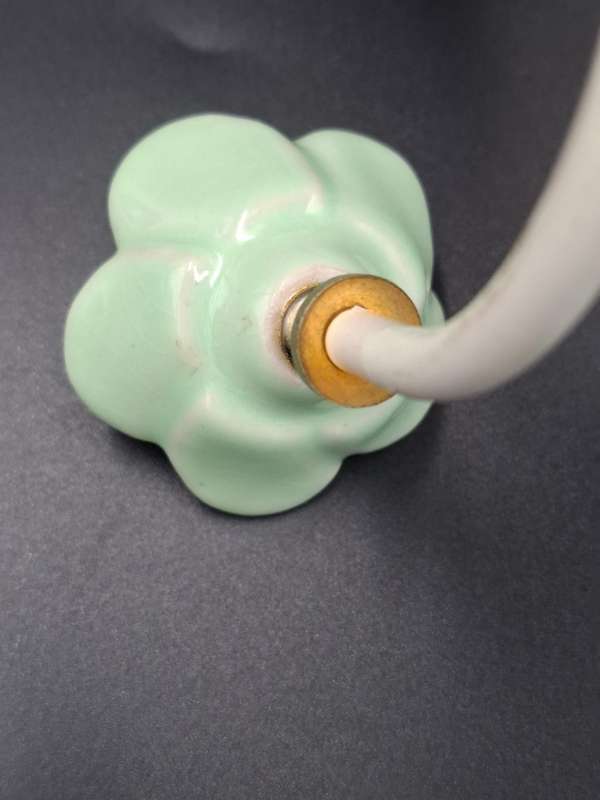 Vintage Sea Green Ceramic Rose and White Steel Coat/Hat Hook - Shabby Chic style