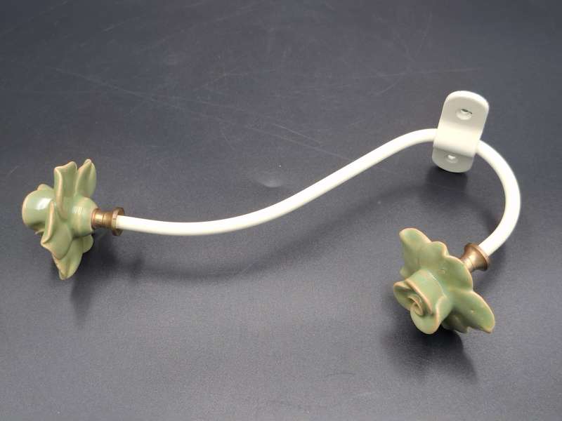 Vintage Ceramic Rose Avocado Colour Coat/Hat Hook with White Metal - Shabby Chic Style
