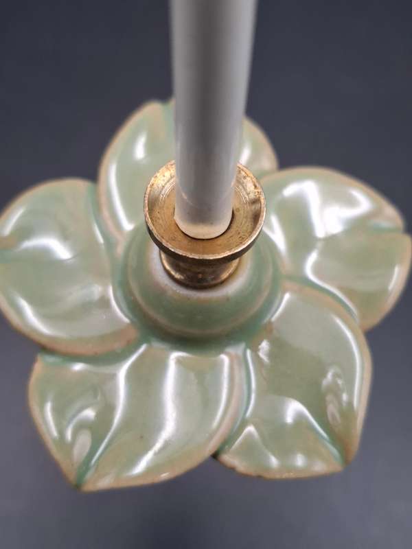 Vintage Ceramic Rose Avocado Colour Coat/Hat Hook with White Metal - Shabby Chic Style