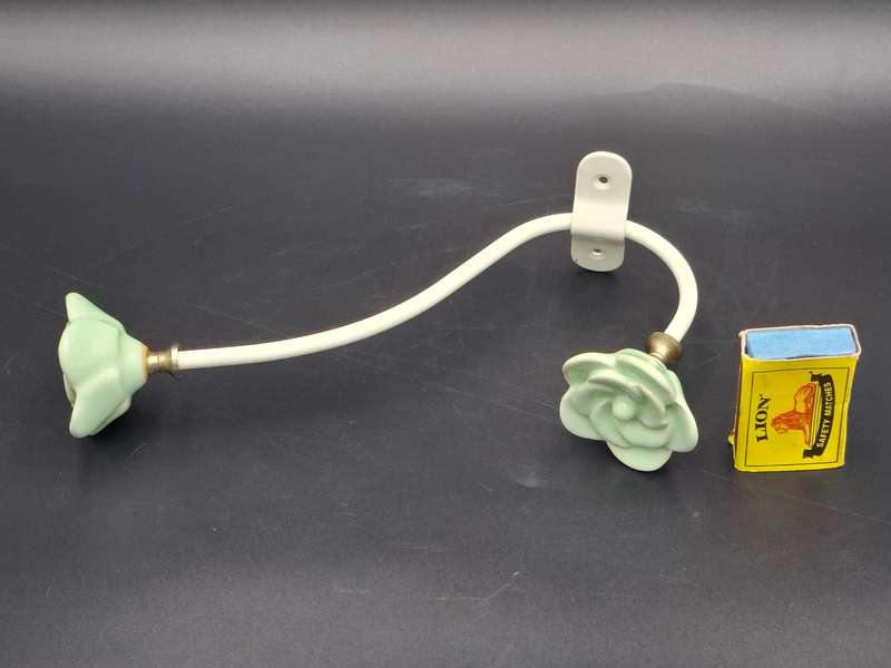 Vintage Sea Green Ceramic Rose and White Steel Coat/Hat Hook - Shabby Chic style