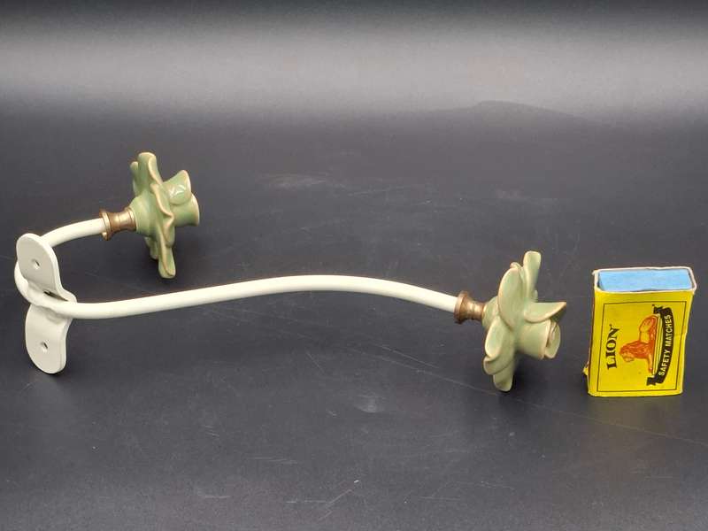 Vintage Ceramic Rose Avocado Colour Coat/Hat Hook with White Metal - Shabby Chic Style