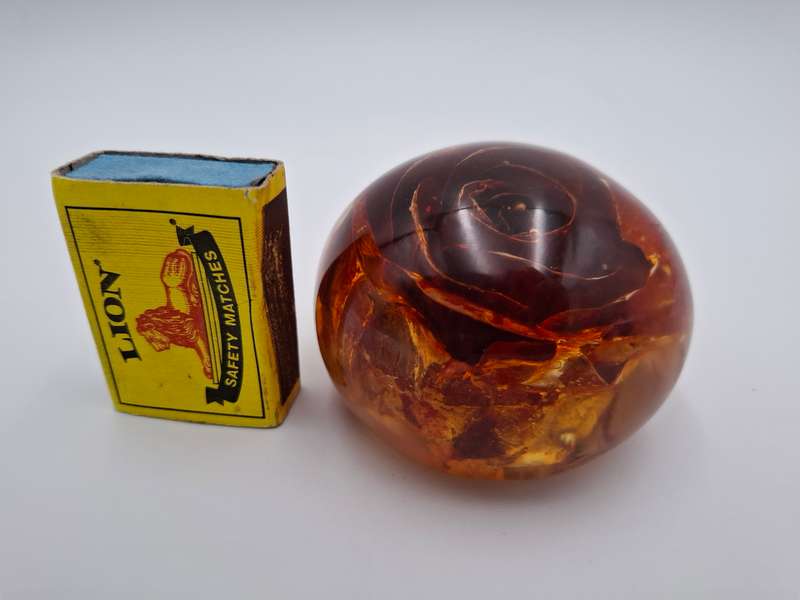 Resin Paperweight with Floating Gilded Red Rose