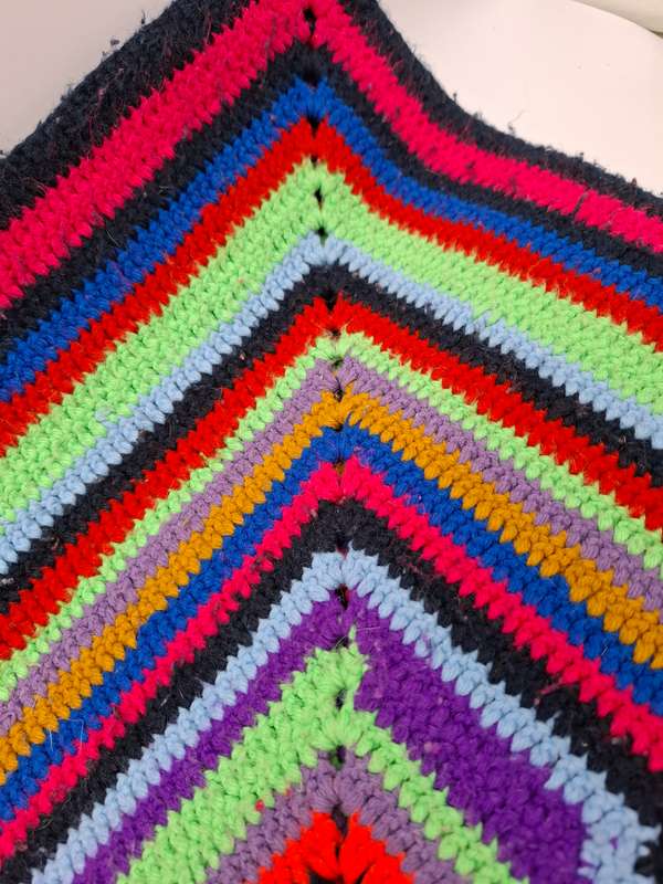 Vintage Crocheted Square Multicolored Throw - 110 x 110 - Grandma's gift