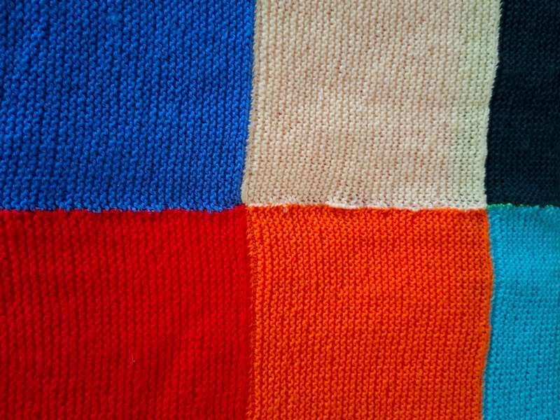 Vintage Wool Knitted Blanket with Block Pattern in tight knit with Vibrant Colours - 175 x 140