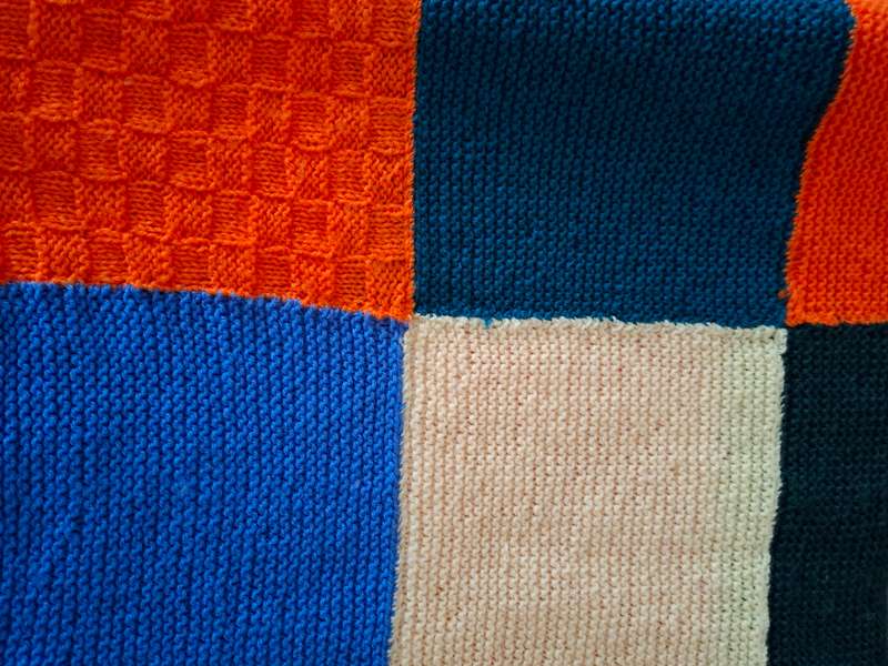 Vintage Wool Knitted Blanket with Block Pattern in tight knit with Vibrant Colours - 175 x 140