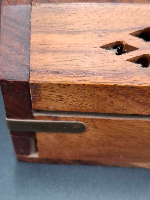 Wood with Brass Inserts -  Incense Holder with Cone Burner Coffin Box - Handmade Pattern