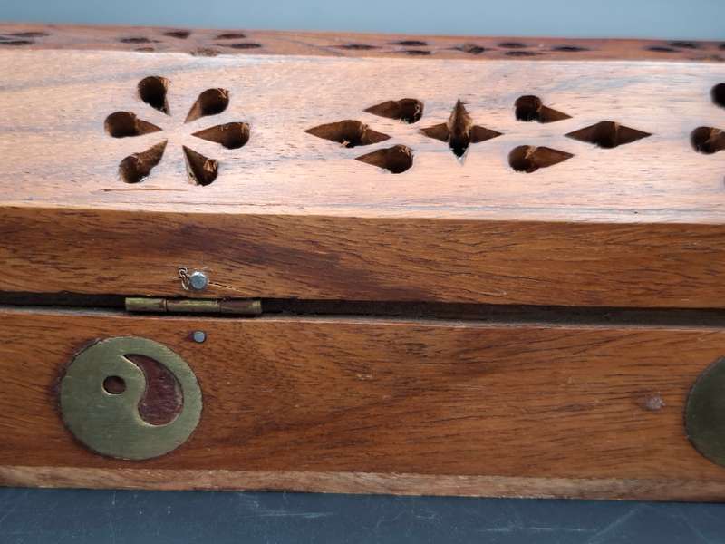 Wood with Brass Inserts -  Incense Holder with Cone Burner Coffin Box - Handmade Pattern