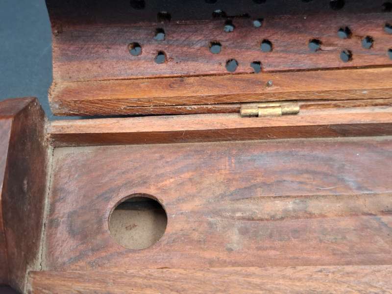 Wood with Brass Inserts -  Incense Holder with Cone Burner Coffin Box - Handmade Pattern
