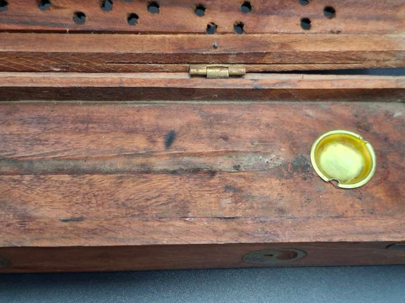 Wood with Brass Inserts -  Incense Holder with Cone Burner Coffin Box - Handmade Pattern