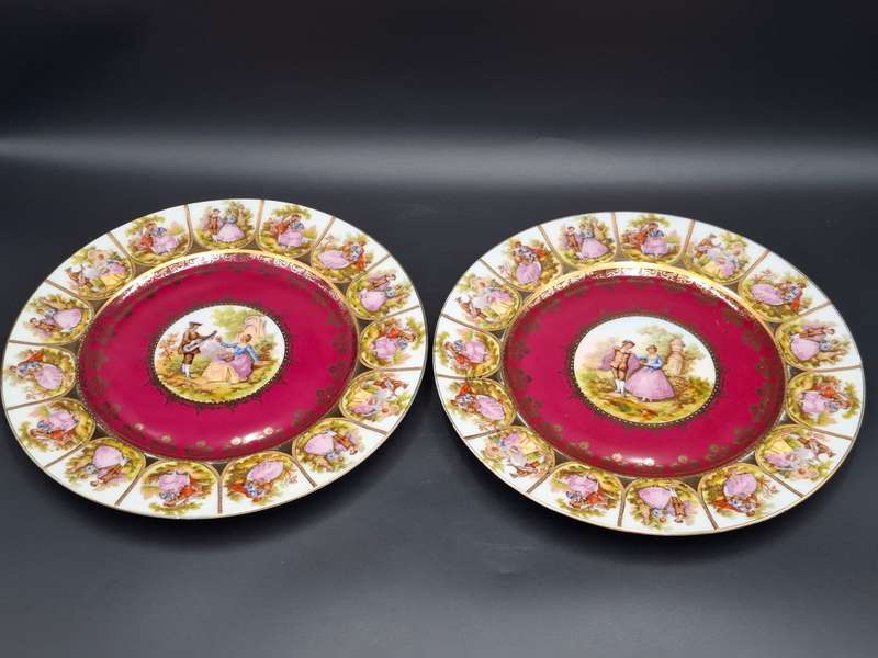 Vintage Bavaria West Germany Fragonard Victorian Design Serving Plates - Pair - 28cm diameter