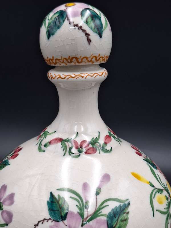 Vintage Carvalhinho Porto Hand painted Ceramic Twist Lid Floral Wine Liquor Decanter
