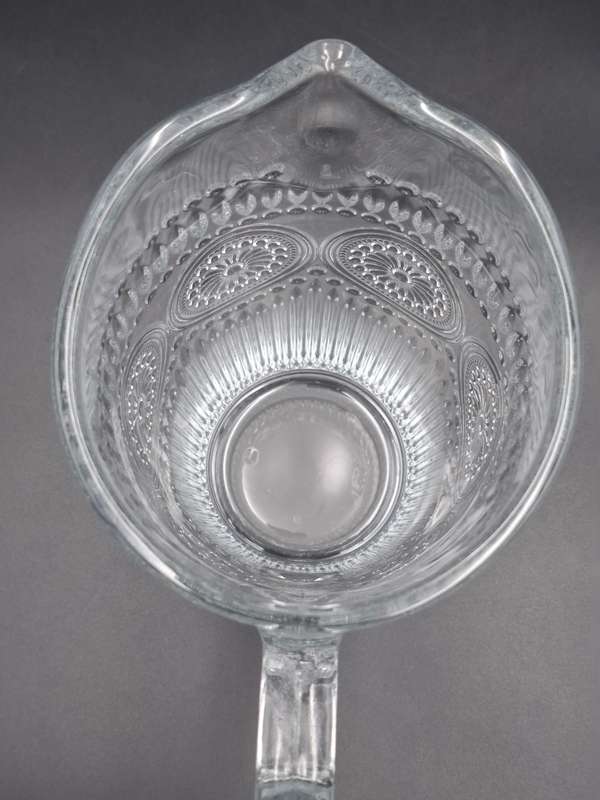 Vintage Mazeology Style Glass Pitcher & Single Glass - Embossed Sunflower Design Pressed Clear Glass