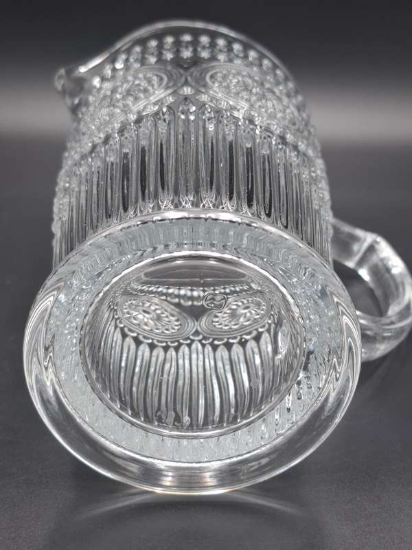 Vintage Mazeology Style Glass Pitcher & Single Glass - Embossed Sunflower Design Pressed Clear Glass