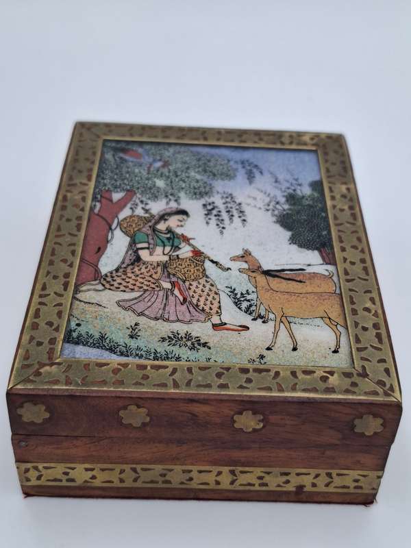 Vintage Wood Gemstone Painting Jewellery Box