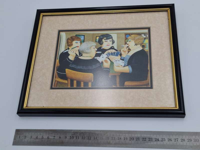 Pair Framed Beryl Cook Art Prints - depicting "Ladies playing Cards" & "Happy Birthday"