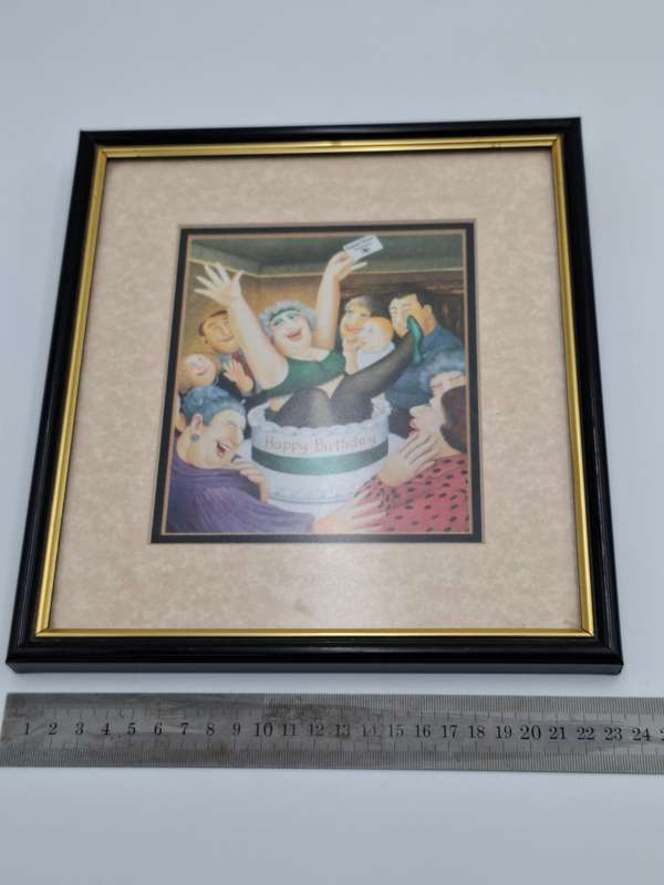 Pair Framed Beryl Cook Art Prints - depicting "Ladies playing Cards" & "Happy Birthday"