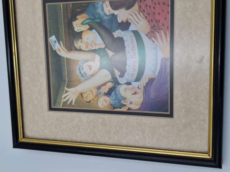 Pair Framed Beryl Cook Art Prints - depicting "Ladies playing Cards" & "Happy Birthday"