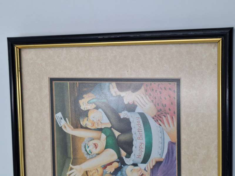 Pair Framed Beryl Cook Art Prints - depicting "Ladies playing Cards" & "Happy Birthday"