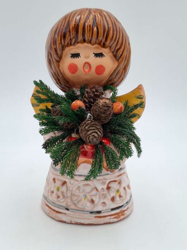 Vintage Singing Christmas Angel carrying a Christmas Posy