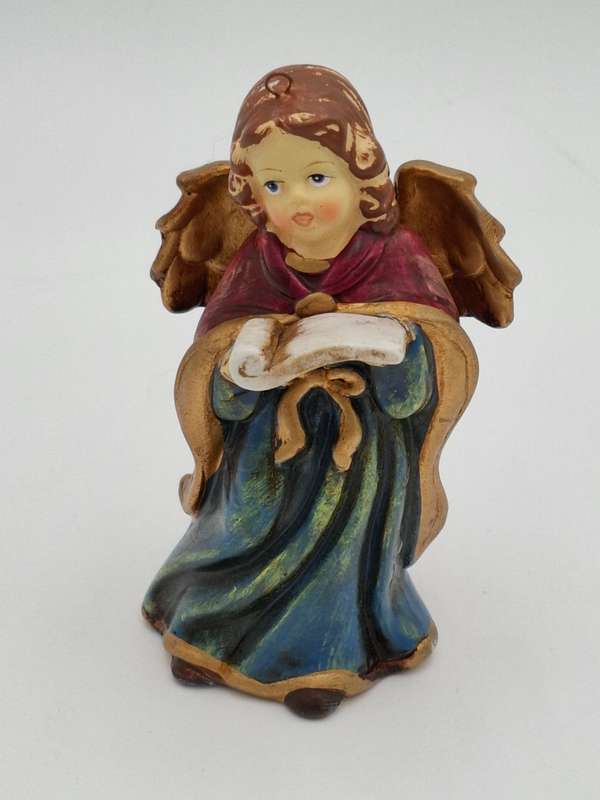 Vintage Christmas Bell - Tree Hanging Decoration - Angel in a Blue Robe Holding a Scroll