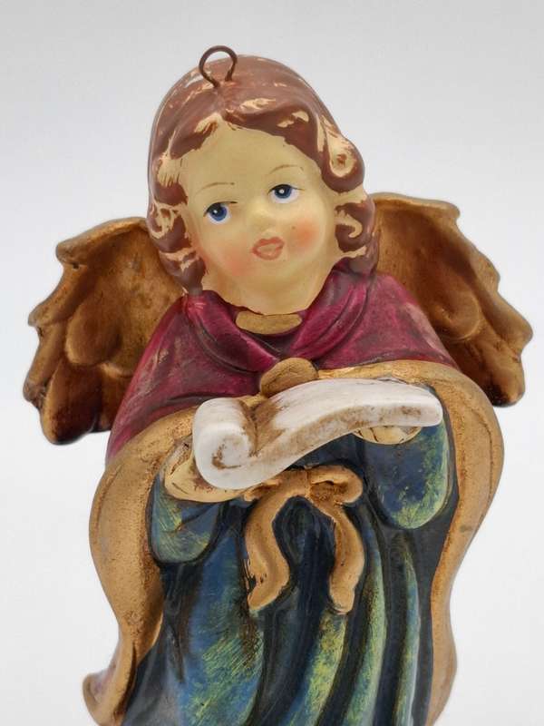 Vintage Christmas Bell - Tree Hanging Decoration - Angel in a Blue Robe Holding a Scroll