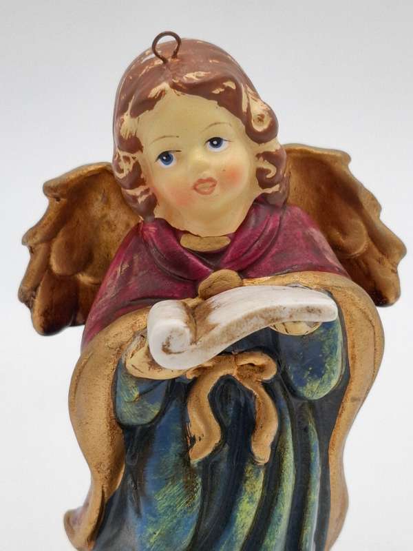 Vintage Christmas Bell - Tree Hanging Decoration - Angel in a Blue Robe Holding a Scroll