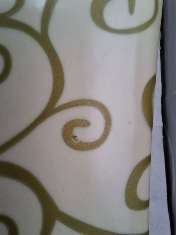Porcelain Cake Platter and Lifter in Olive Green Scrolls with Cream base - in original packaging